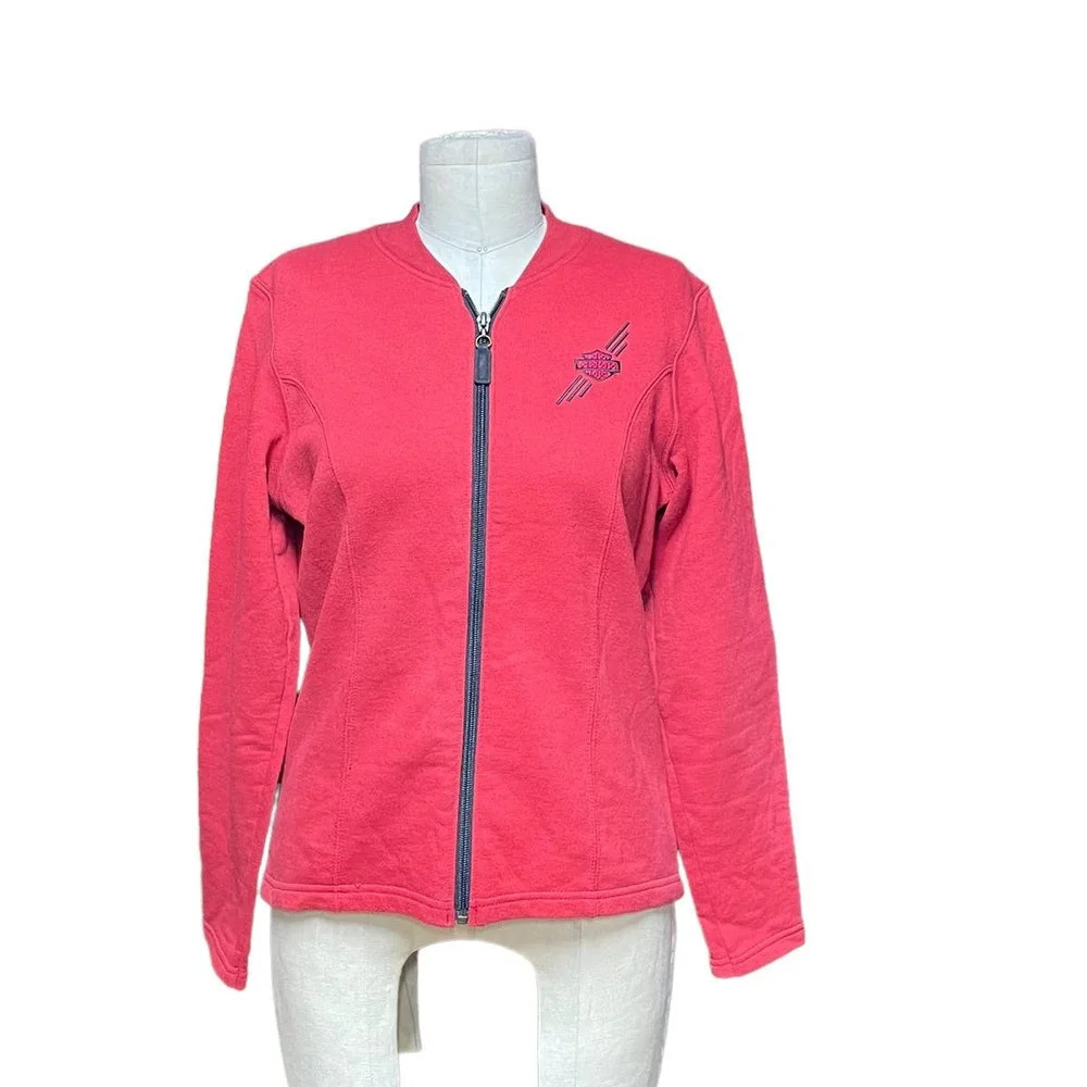 Harley Davidson Logo Embroidered Zip-Up Sweatshirt Jacket Red Black Size Small